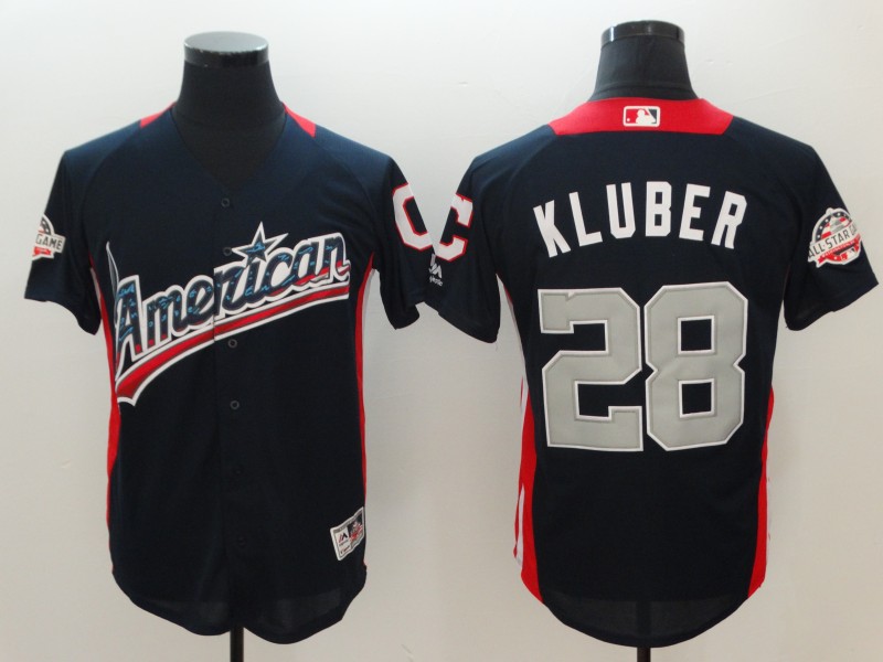 Men Cleveland Indians #28 Kluber blue Game 2018 All star MLB Jerseys